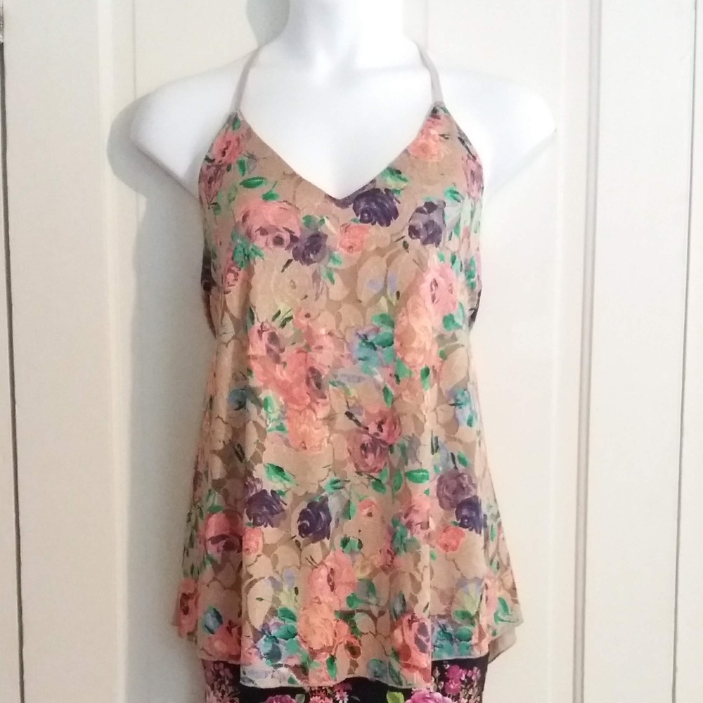 Banabee multi color rose floral lace flowy top